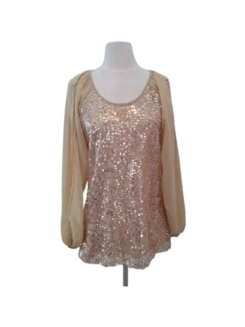 American Glamour Badgley Mischka Gold Sequin Top Blouse, Size XS